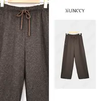 JIUNCCY【九分裤】绵羊毛夹花松紧腰抽绳毛呢九分弯刀裤 52YCK061