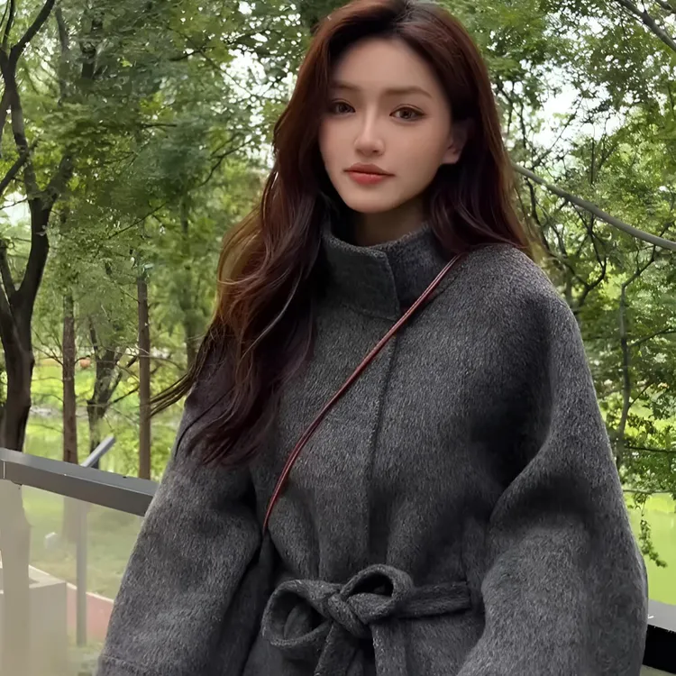 【束语定制】  秋冬中长款厚款保暖常规羊毛外套呢大衣毛呢设计师款