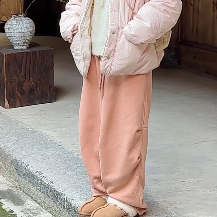 2025新款纯色松紧腰软糯阔腿卫裤冬季宽松洋气时尚百搭休闲裤