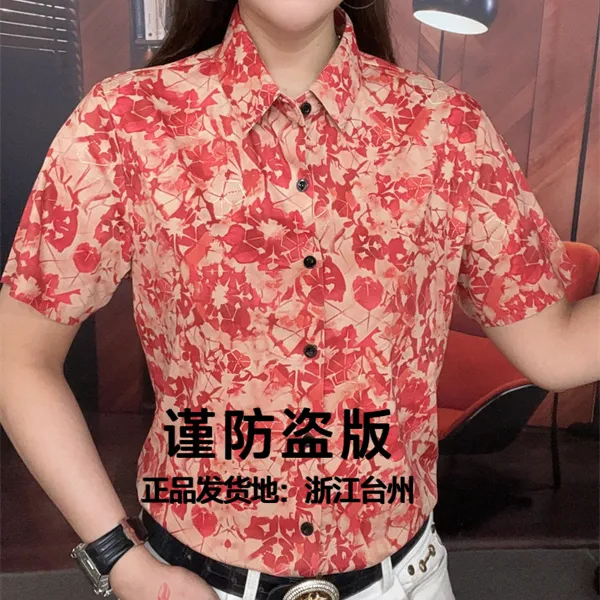 【双蝉男装】新款男士短袖常规款衬衫夏季复古花朵时尚韩版衬衫