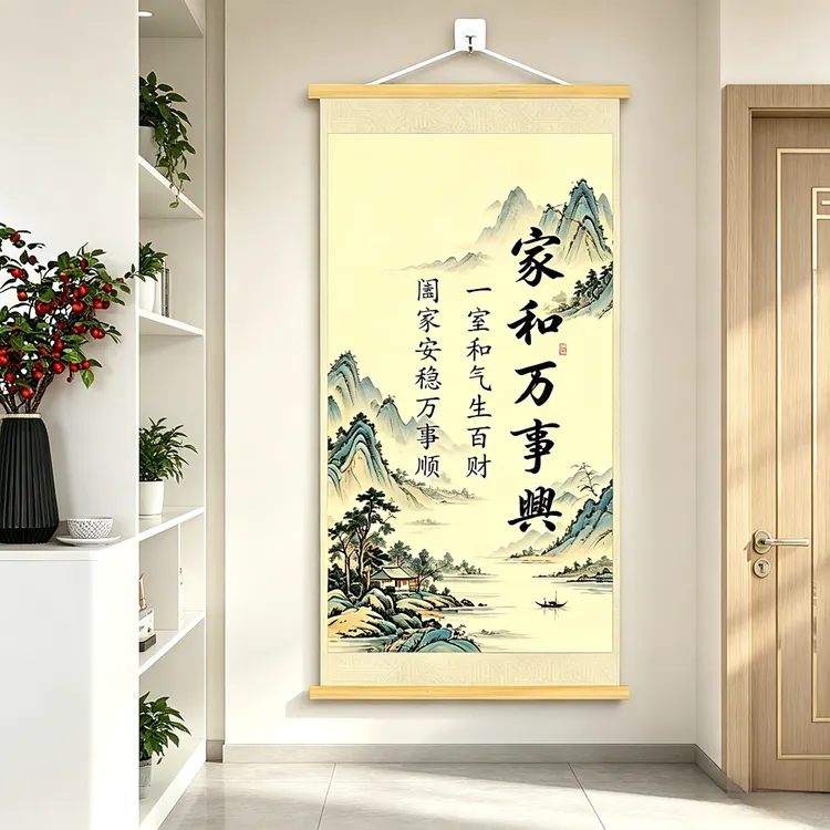 家和万事兴挂画大号父爱则母静字画家庭和睦治家规家训卷轴装饰画