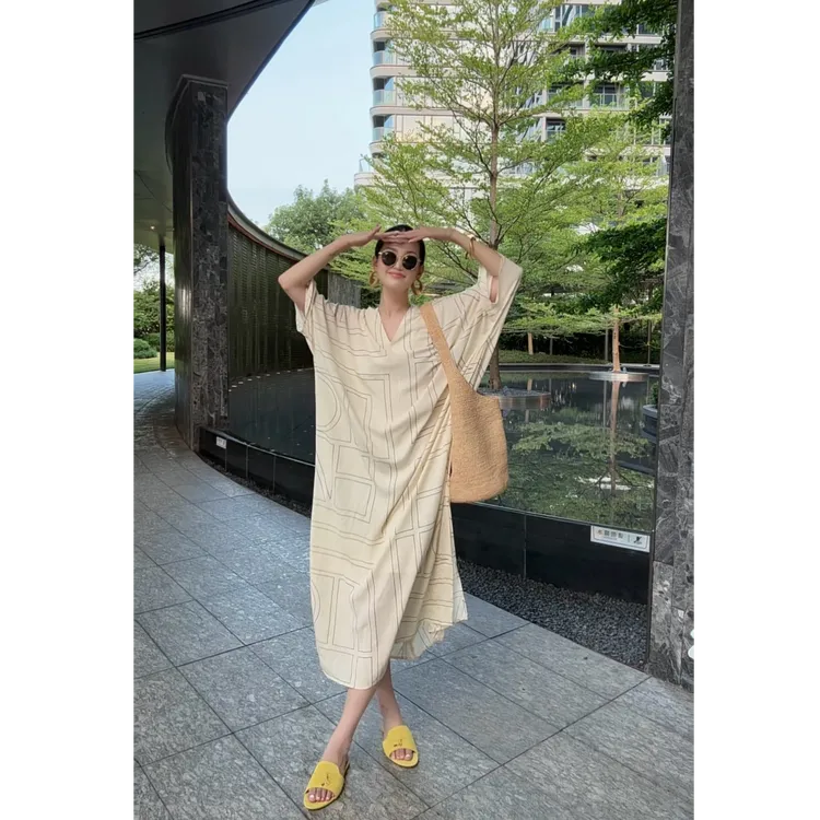 紫紫  吉象几何裙  至简线条版印时髦两件套连衣裙女 ZD05LZHJ964