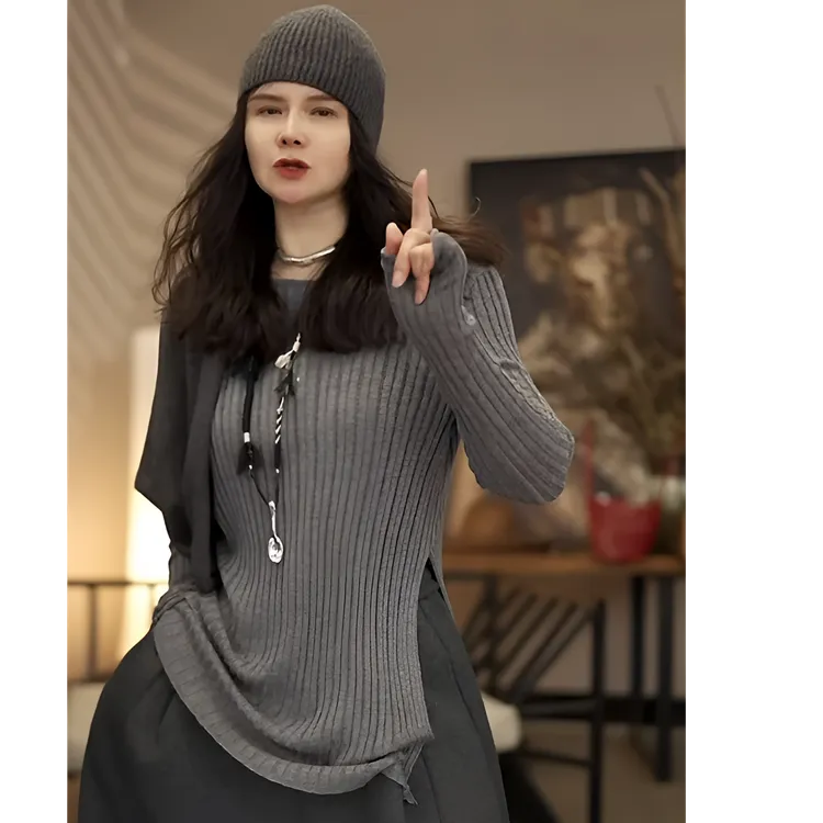 毛衣针织女装侧开叉休闲秋冬衫通勤风气质常规常规款上衣多色