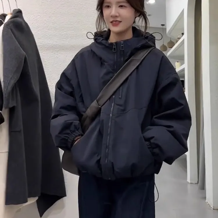 夹棉加厚连帽棉服女短款2025年新款百搭小个子爆款冲锋衣冬季外套