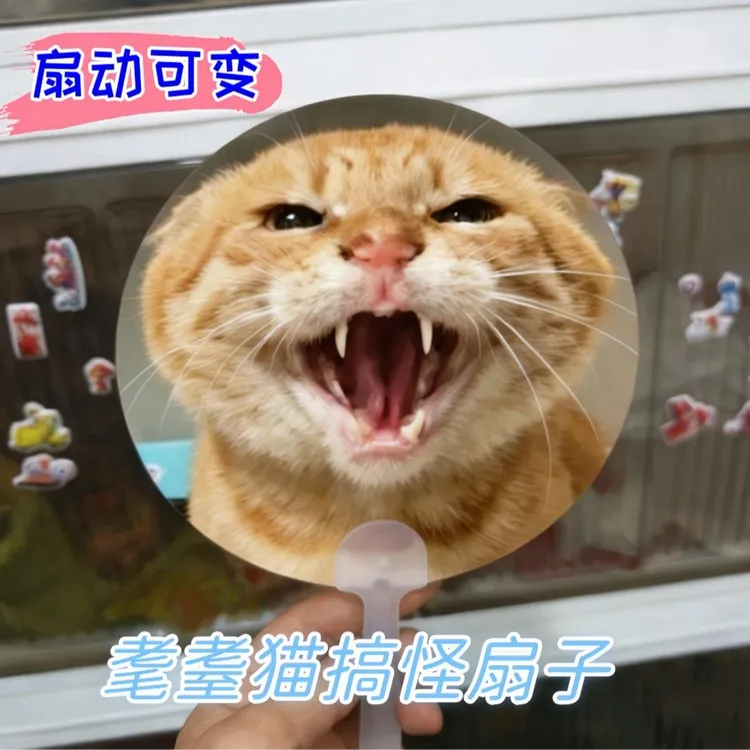【HZ】耄耋猫猫叫2变表情光栅扇夏季便携搞怪小猫叫手持清凉扇子商品图