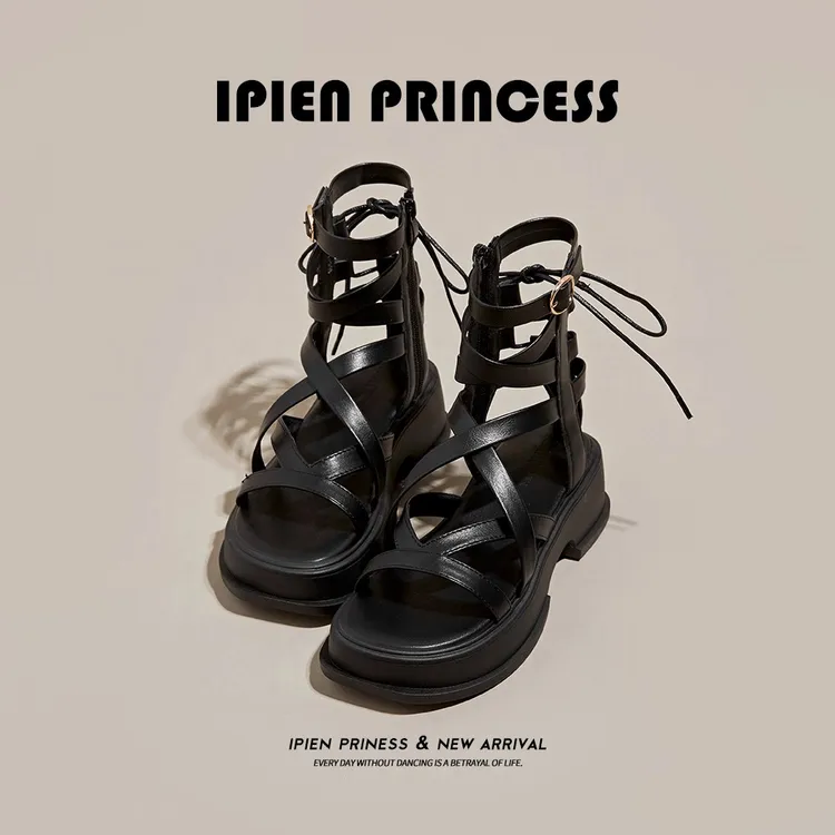 外穿厚底不累脚罗马女士休闲凉鞋2025夏季新款爆款绑带配裙子凉鞋