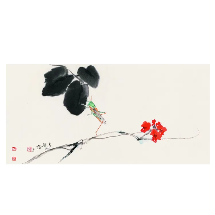 齐白石，王雪涛合作《种豆》木版水印