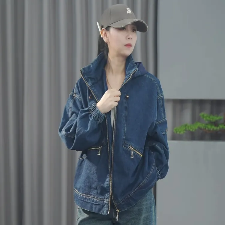 【衣长65-67】大码宽松休闲牛仔外套女士简约连帽外穿上衣2538