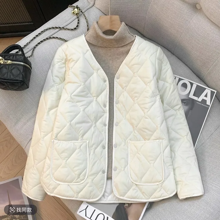 2025新款轻薄棉服短款时尚休闲秋冬季薄款V领