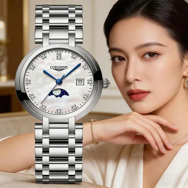 瑞士浪--琴星月月相女士高档手表时尚气质优雅防水腕表LOEGSINS商品图