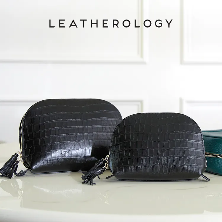奥勒吉头层牛皮意大利皮鳄鱼纹贝壳老钱风化妆包洗漱包女包手拿包