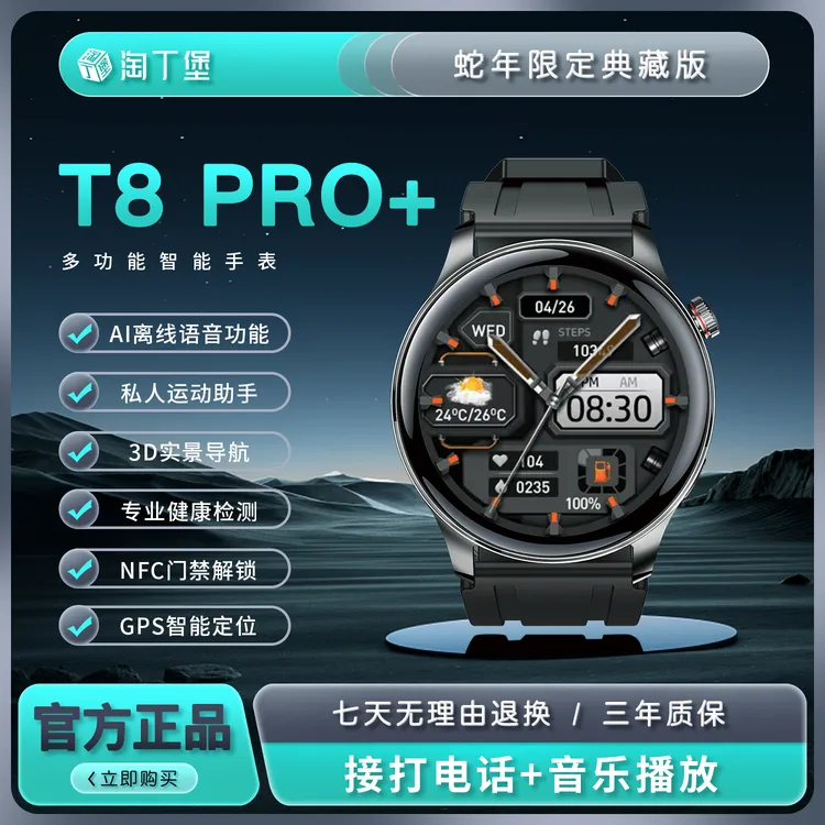 【2025典藏版】淘丁堡T8Pro+智能手表Ai语音红外遥控支付门禁黑-YF