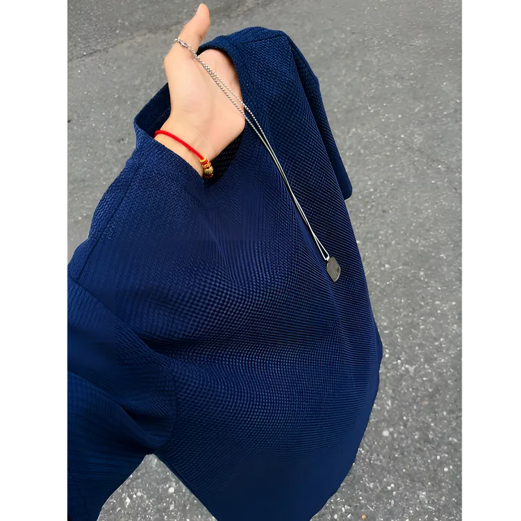 美式复古龙鳞纹透风透气不透肉男士夏季新款圆领短袖百搭T恤上衣
