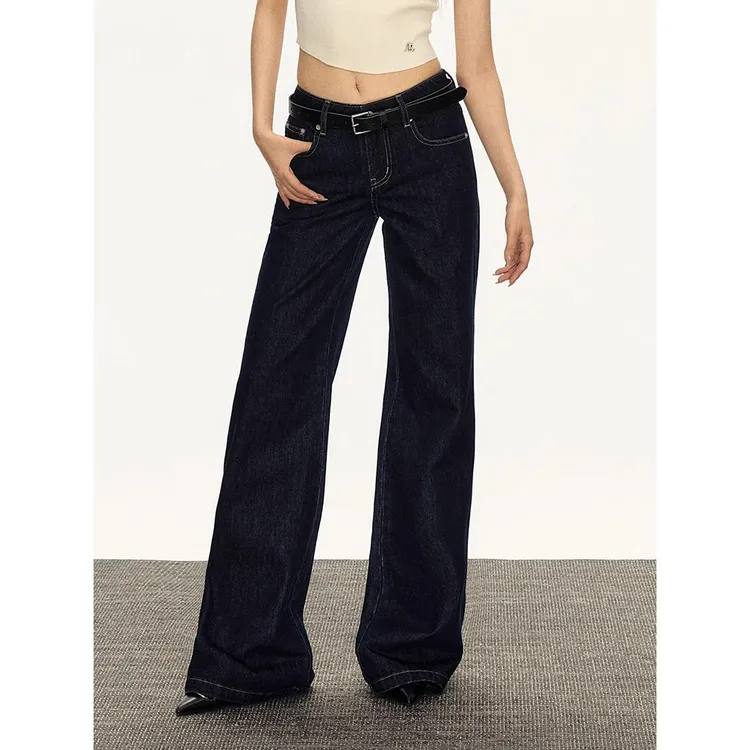 【清仓+免费试穿】复古港风慵懒感牛仔裤女秋冬显瘦显高直筒阔腿裤