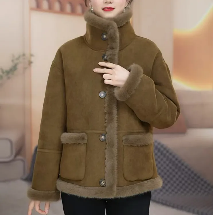 年轻妈妈双面穿皮毛一体外套女2025冬新款毛毛加绒加厚中长款大衣