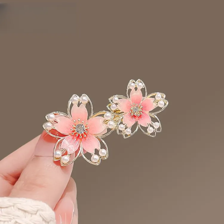 甜美花朵发夹女侧边刘海夹珍珠新款碎发夹子头饰樱花发夹精致发卡