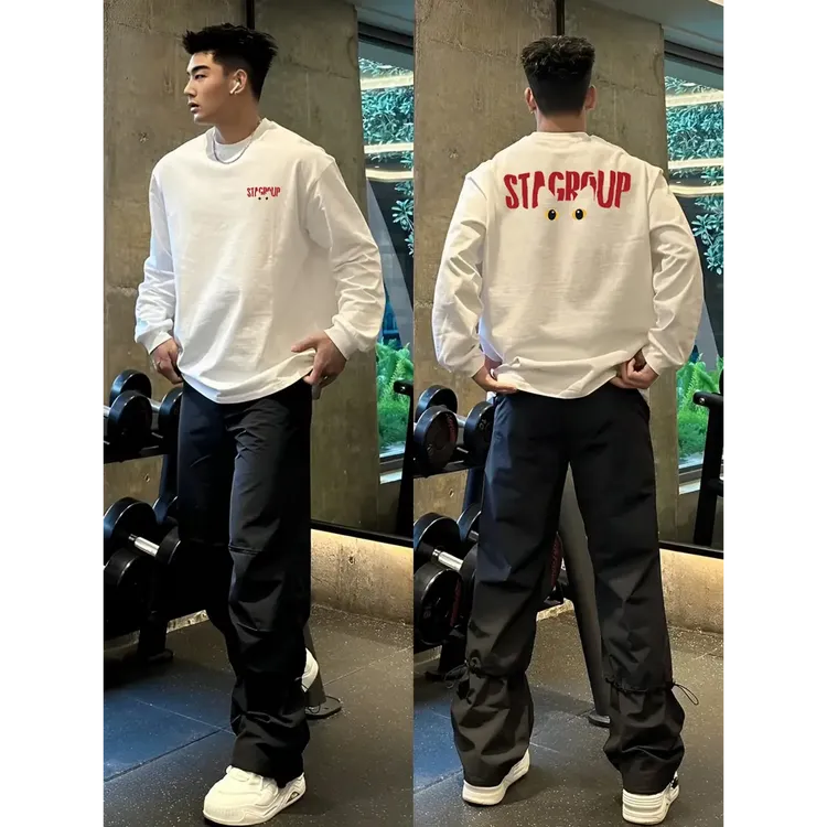 【重磅纯棉】cleanfit美式长袖T恤秋季宽松百搭复古潮流印花情侣ins