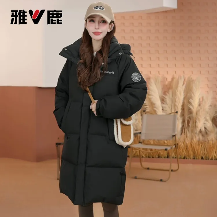 雅鹿2025年新款户外保暖连帽情侣防风羽绒服长外套冬季羽绒服女