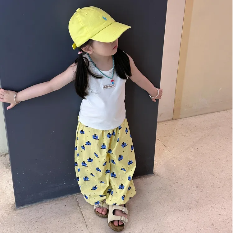 小思家女童套装2025夏季时尚韩版百搭无袖背心上衣印花休闲阔腿裤