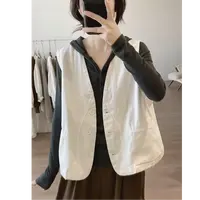 棉质马夹外套女士春秋季新款宽松显瘦v领简约小众设计感工装背心