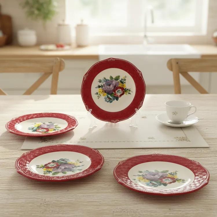 美式创意田园风釉下彩陶瓷家用四件网红防烫菜盘凉菜盘意面盘餐盘