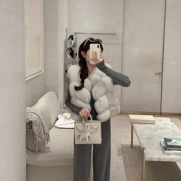 1987fur狐狸毛皮草外套女整皮马甲2025年新款小个子短款