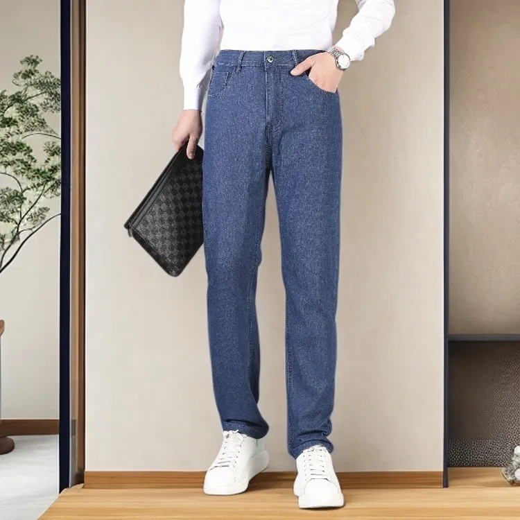 秋季男士薄款高腰宽松直筒休闲水洗棉牛仔裤时尚耐磨男裤薄款