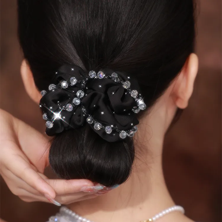 发绳发圈韩版复古大肠发圈女2025新款黑色珠珠时尚百搭头绳发饰