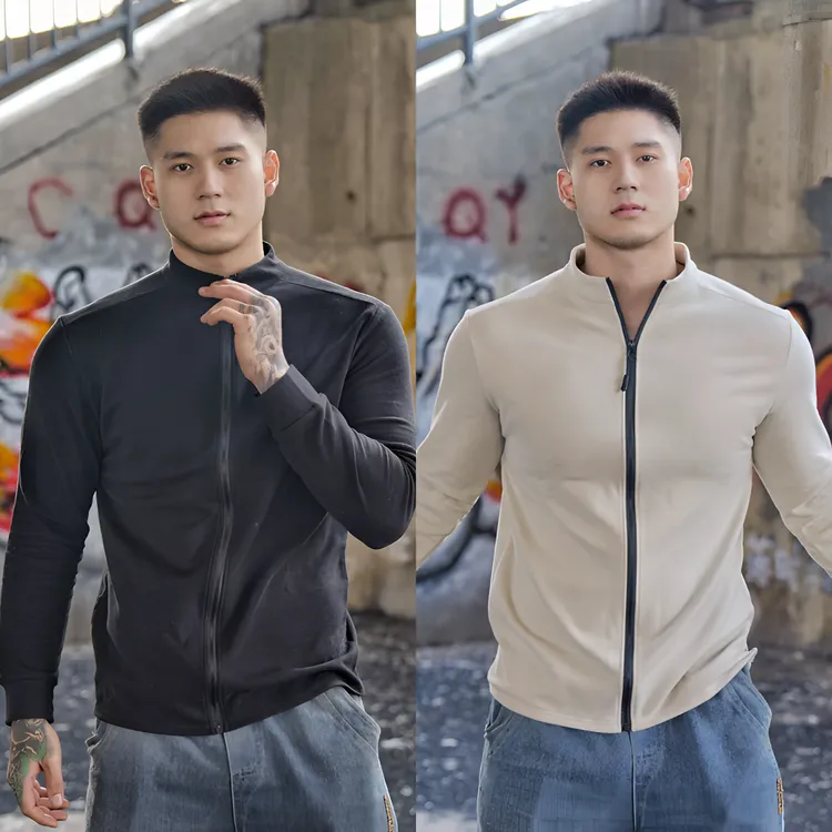 秋冬新款轻量夹克全拉链立领短袖户外休闲抓绒衣健身训练跑步长袖