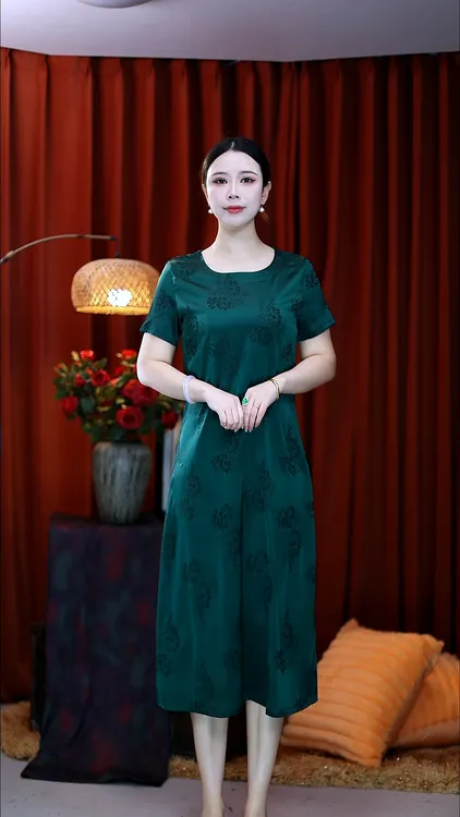 （流芳）X648中长裙中长款常规款中老年女装中国风修身裙子