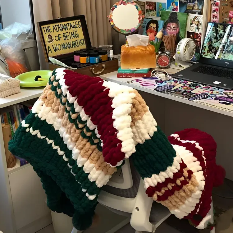 毛毯盖被手工编织diy材料盖毯午睡毯送女友猫尾巴粗毛线围巾帽子