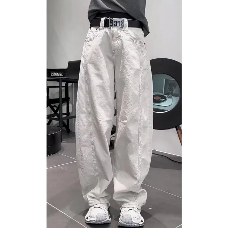 艾塔莉弯刀哈伦牛仔裤女春季新款胖mm显瘦老爹裤大码阔腿裤小个子