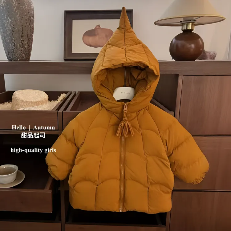 新款套装冬季男女宝宝中长款尖尖帽厚棉服秋冬一体绒打底裤两件套