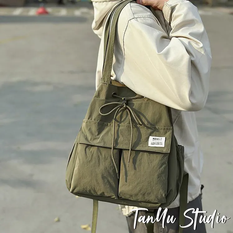 探屿多用抽绳束口袋书包女大学生单肩包轻便小背包简约小众双肩包