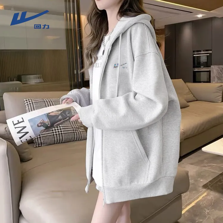 回力灰色外套女款爆款2025新款秋冬加绒慵懒风学生洋气衣服女开衫