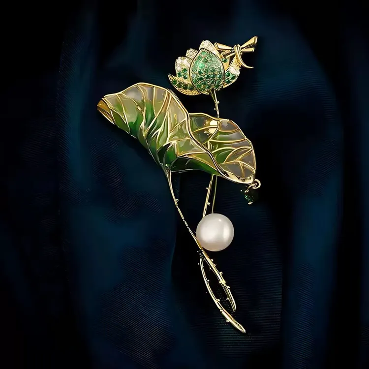 铜合金合成锆石胸针 铜合金【荷塘月色胸针】XZ-058