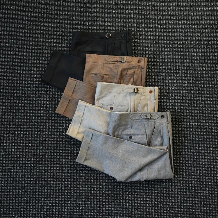 CssuGent那不勒斯皇后经典巴黎扣小直筒西裤男羊毛混纺抗皱休闲裤