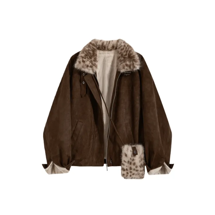 2025秋冬季新款复古毛绒领翻领外套设计感气质时尚减龄宽松夹克女