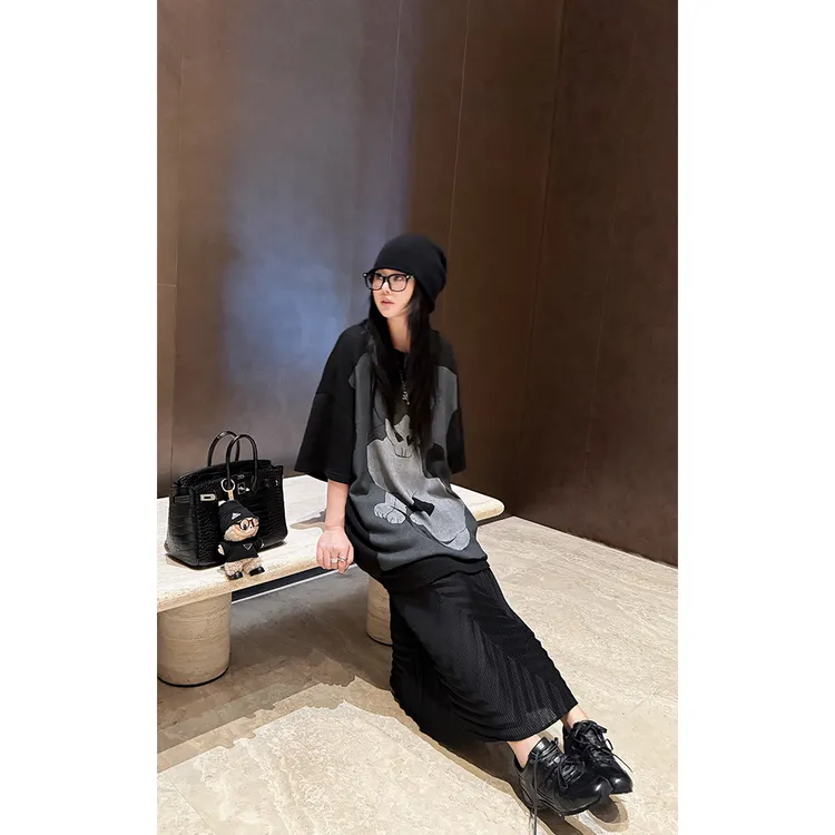 LA CALLA黑猫纱织圆领T恤 TZ-M-5534