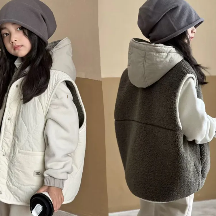 【现货】女童加厚马甲2025新款儿童秋冬款奥粒绒女大童两面穿上衣