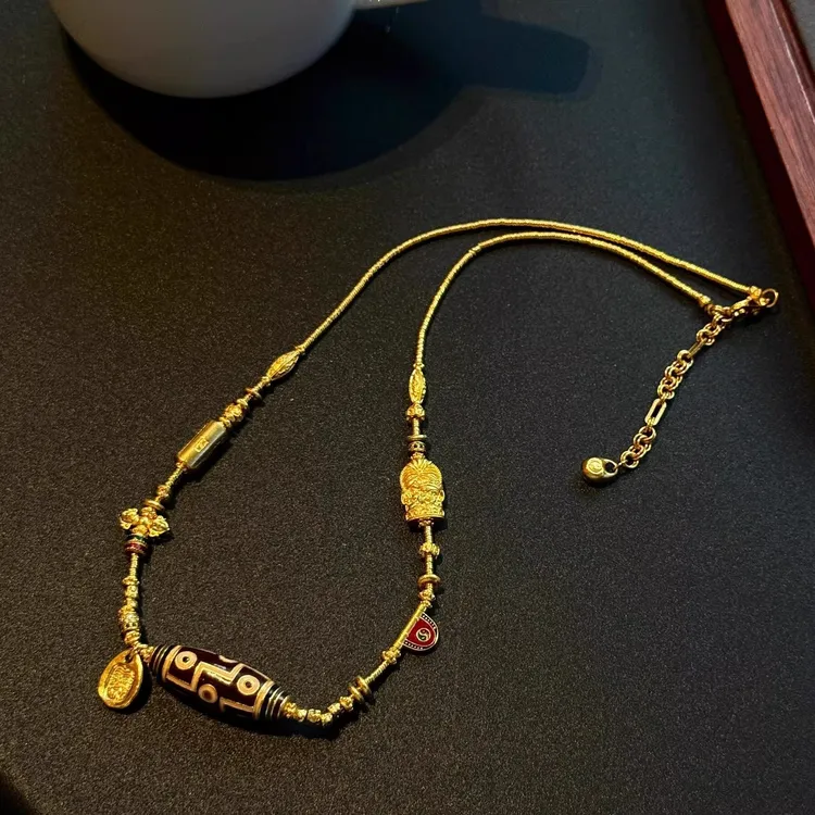 铜合金项链 藏式六眼天朱项链女高级气质百搭锁骨链小众配饰送礼