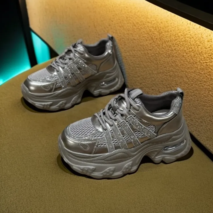 2025新款休闲鞋厚底老爹鞋透气时尚运动鞋秋季百搭网面鞋秋款女鞋