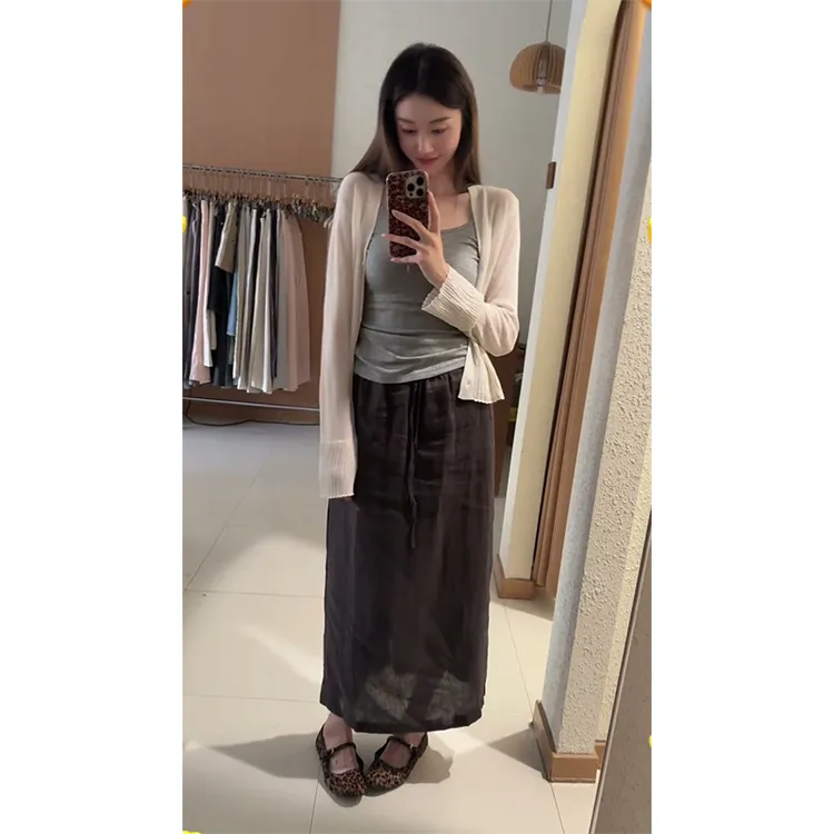 2026夏季新款女韩系穿搭修身薄款开衫内搭吊带气质高腰显瘦半身裙商品图
