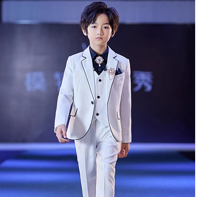 儿童西装套装英伦帅气男童白色主持礼服中大童钢琴走秀演出服秋冬