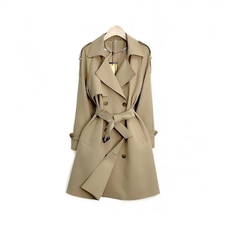 8868款秋季双排扣风衣设计师百搭中长款风衣女外套气质