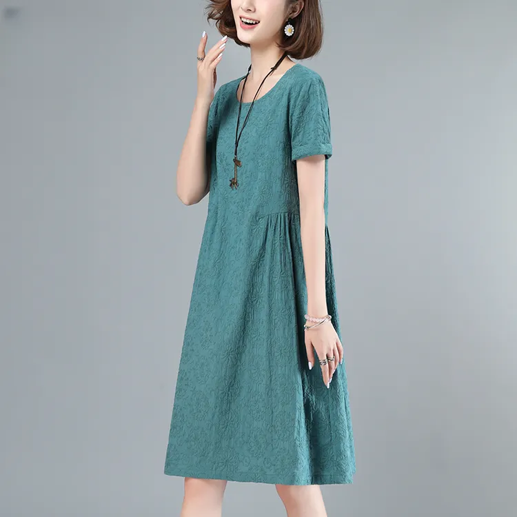 纯棉连衣裙女2024夏季新款中长款宽松显瘦气质女神范衣服休闲裙子