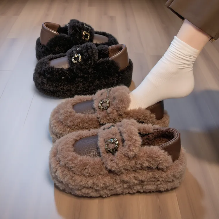 【羊羔绒】厚底内增高毛毛鞋女款冬外穿加绒棉鞋高级感两穿豆豆鞋