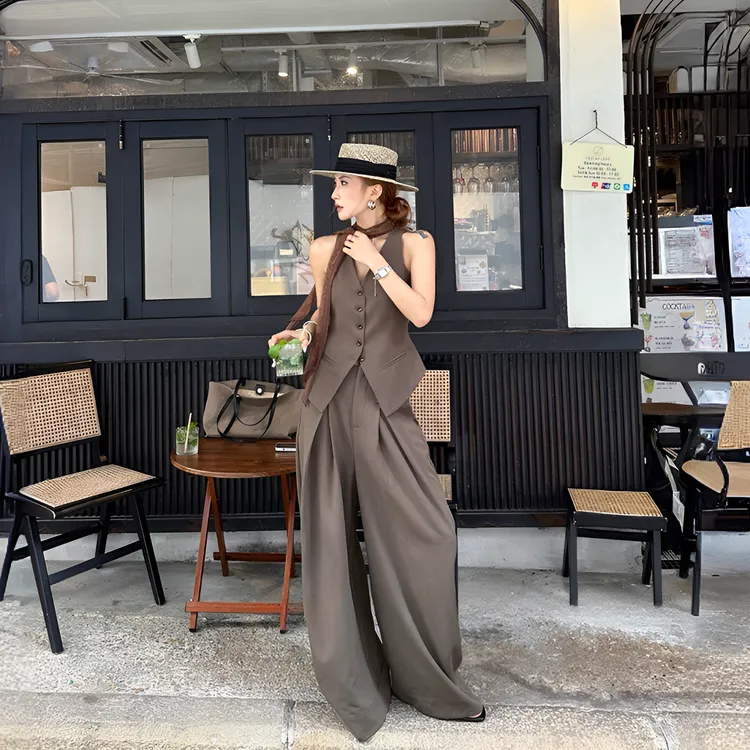 高级法式马甲西装套装女2025夏季气质收腰显瘦上衣长裤辣妹两件套