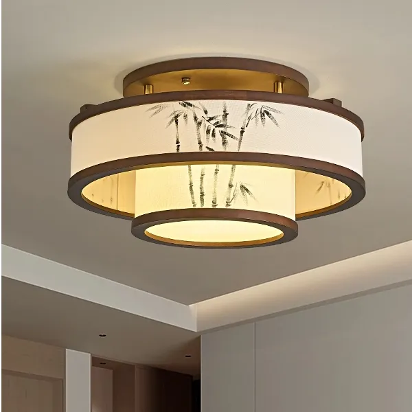 宋式美学客厅吸顶灯新中式竹叶中国风实木餐厅卧室书房民宿包厢灯