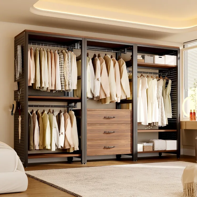 衣柜落地卧室挂衣架衣帽间组装架子2025新款步入式金属洞洞板衣柜